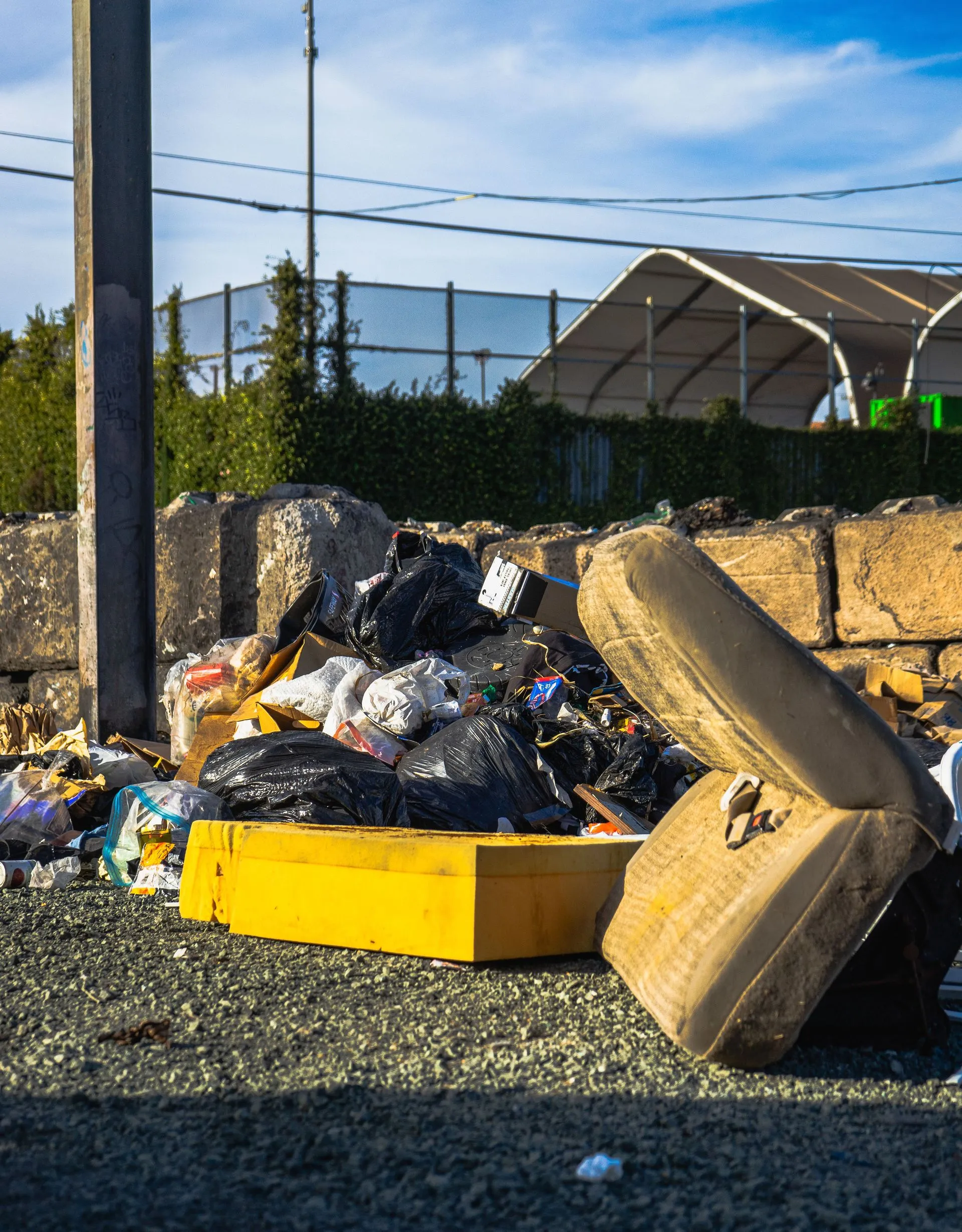 Pile of junk set out at the roadside for pickup